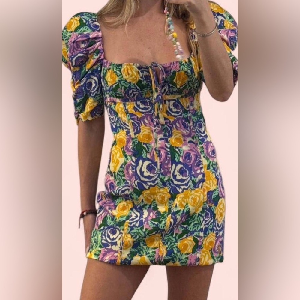 Zara Multicolor Floral Puff Sleeve Blouse